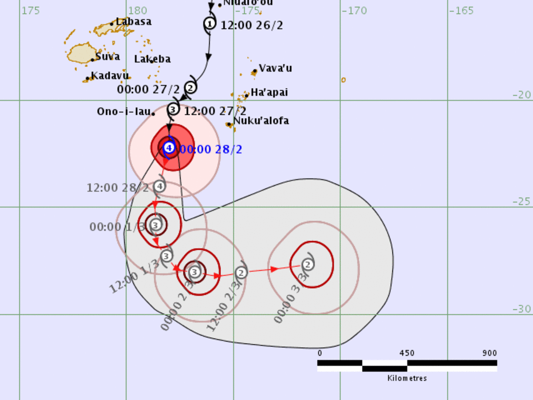 Cyclone Pola intensifies to Category 4 as it moves away from Tonga.