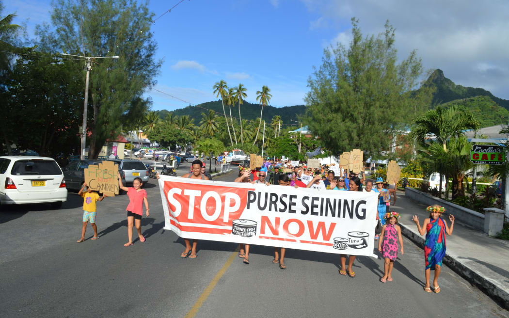 A protest against purse seine fishing in Rarotonga, Cook Islands in April 2015