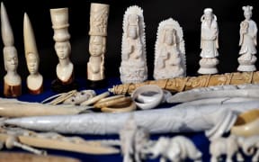 Ivory ornaments on display in London.