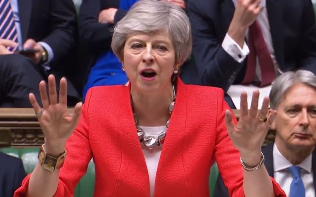 Britain's Prime Minister Theresa May at the start of the debate on the second meaningful vote on the government's Brexit deal, in the House of Commons in London.