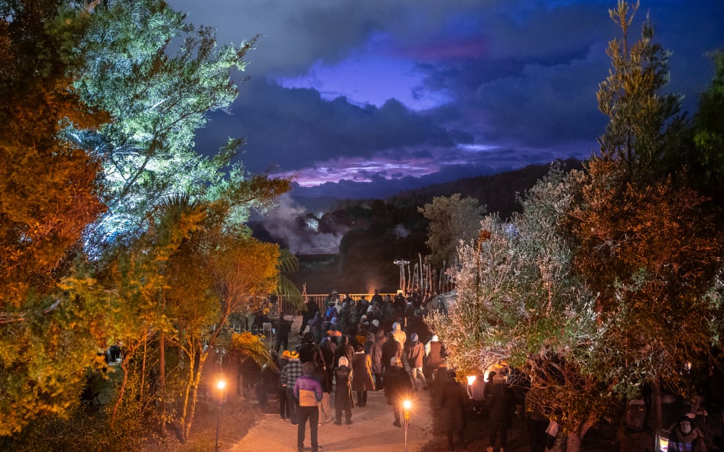 Hundreds gather at Te Puia in Te Whakarewarewa Valley for hautapu ceremony to mark Matariki.