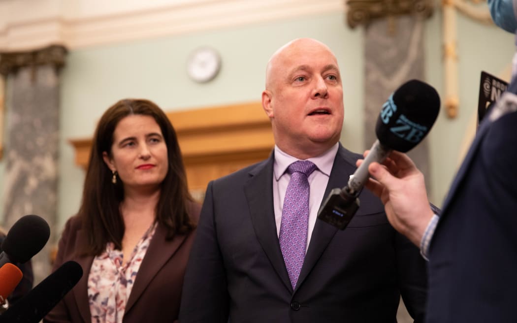 National Party leader Christopher Luxon talks to media at Parliament