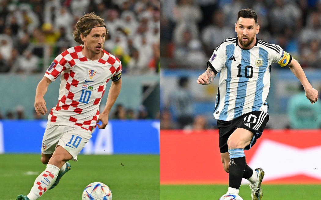 Die Kapitäne Luka Modric und Lionel Messi aus Kroatien und Argentinien.