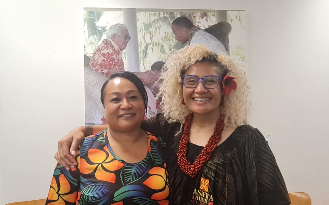 L-R Sera Mika and former Captain of the Samoa Women's Rugby team, Manusina, Ta'ala Cynthia Timaloa