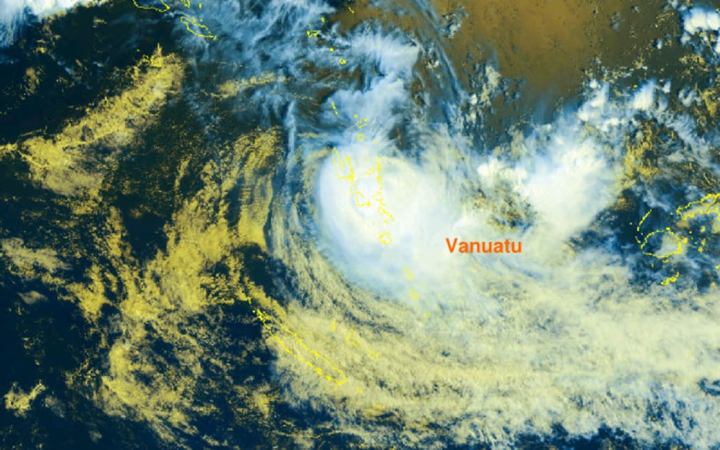 Tropical Cyclone Lola over Vanuatu as seen in satellite imagery at 11am (NZ time) on 25 October, 2023.