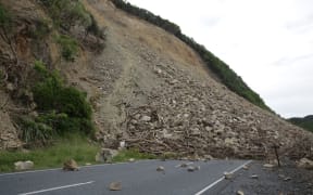 One of the major slips that have blocked the main highway in and out of Kaikoura.