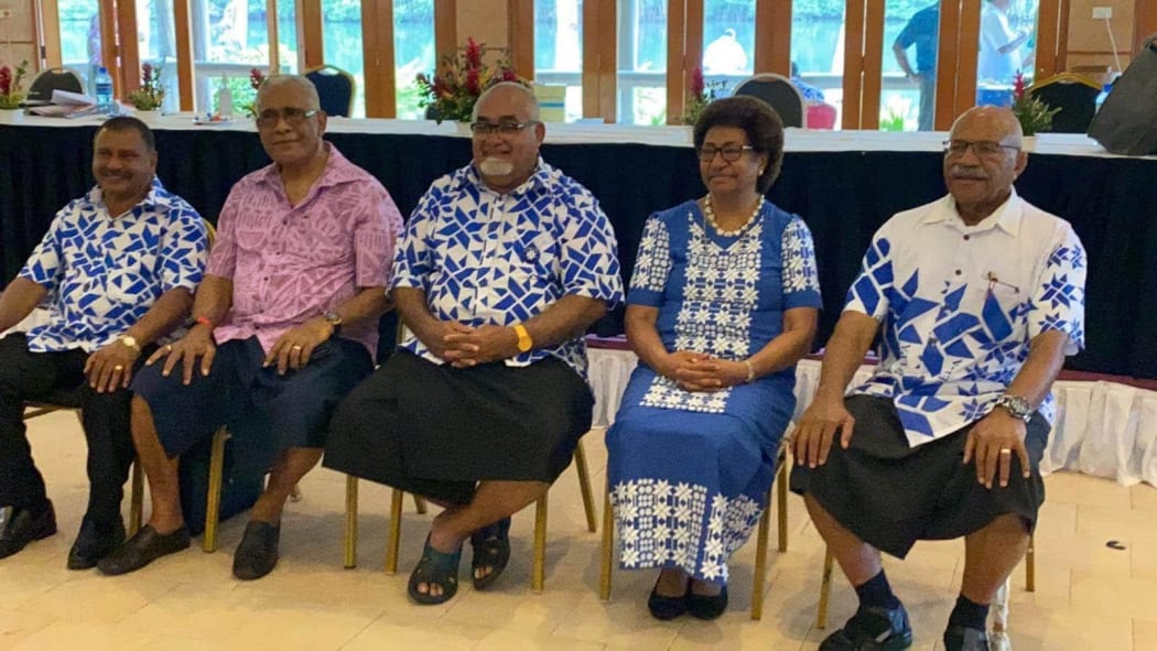 Opposition Leader Sitiveni Rabuka, right, with senior party members from left George Shiu Raj, Ratu Glanville Lalabalavu, Ratu Epenisa Cakobau and Ro Teimumu Kepa.