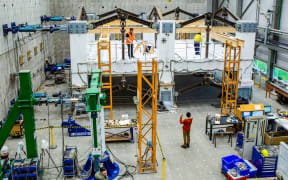 A large scale lab test.of various structural components engineered for safer buildings takes place at the University of Canterbury.
