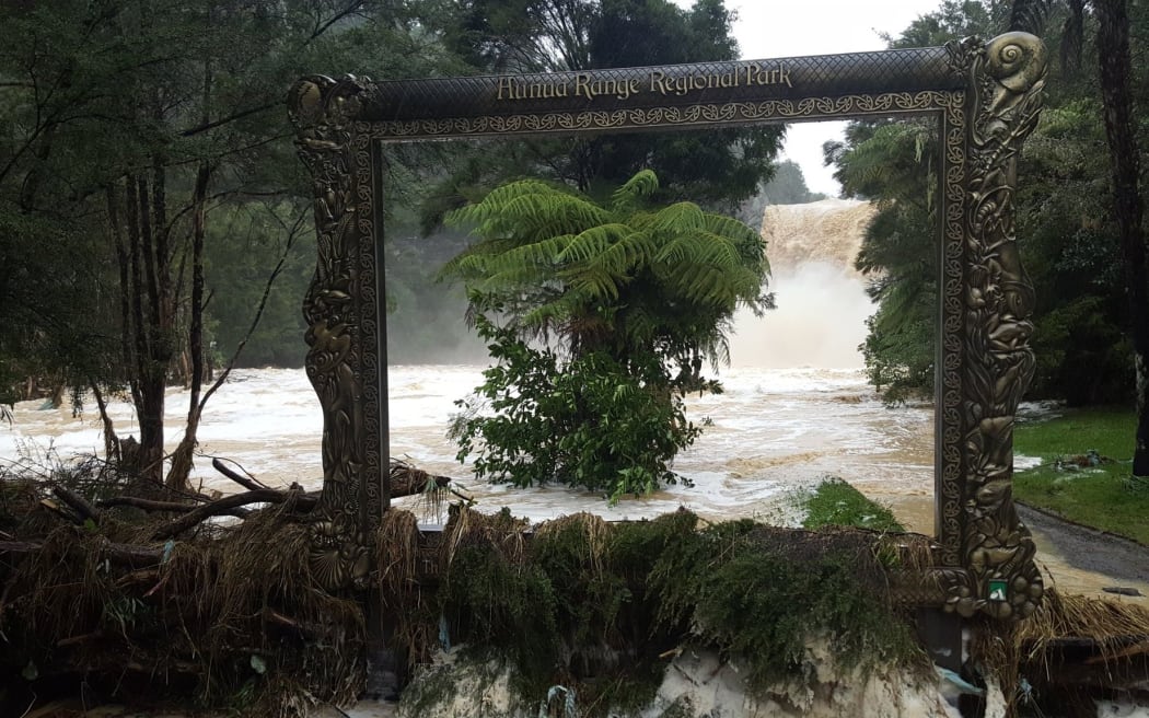 Flooding at Hunua Range Regional Park today, in a photo taken by an Auckland Council regional park ranger.