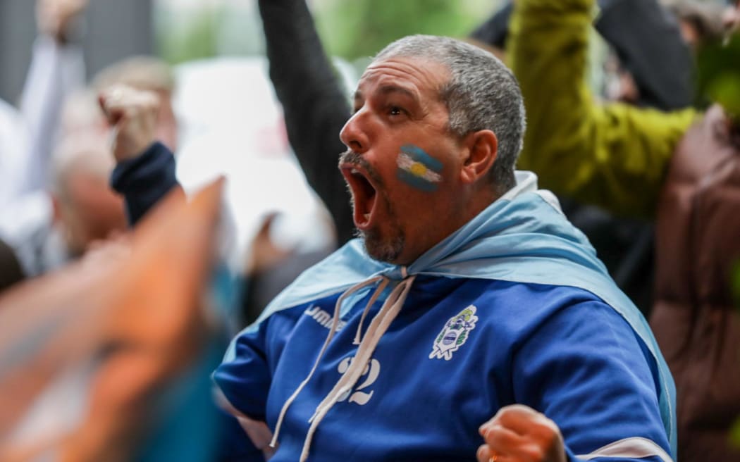 Argentina fans celebrate FIFA World Cup win at Dux Central in Christchurch.