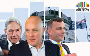 Focus on Politics: Winston Peters, David Seymour with Christopher Luxon in front of the Beehive.
