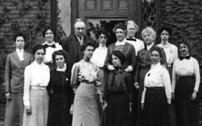 Edward Pickering and some of the woman who worked at the Harvard College Observatory.