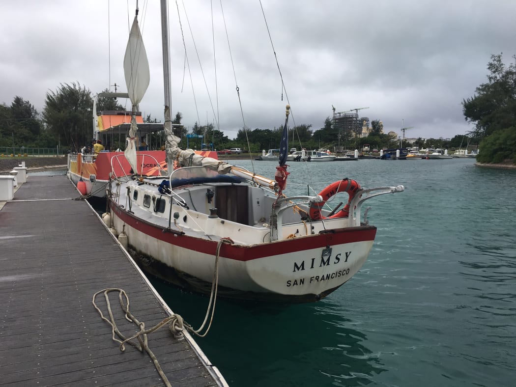 Russian sailor Rimas Meleshyus' yacht, Mimsy at the wharf on Saipan