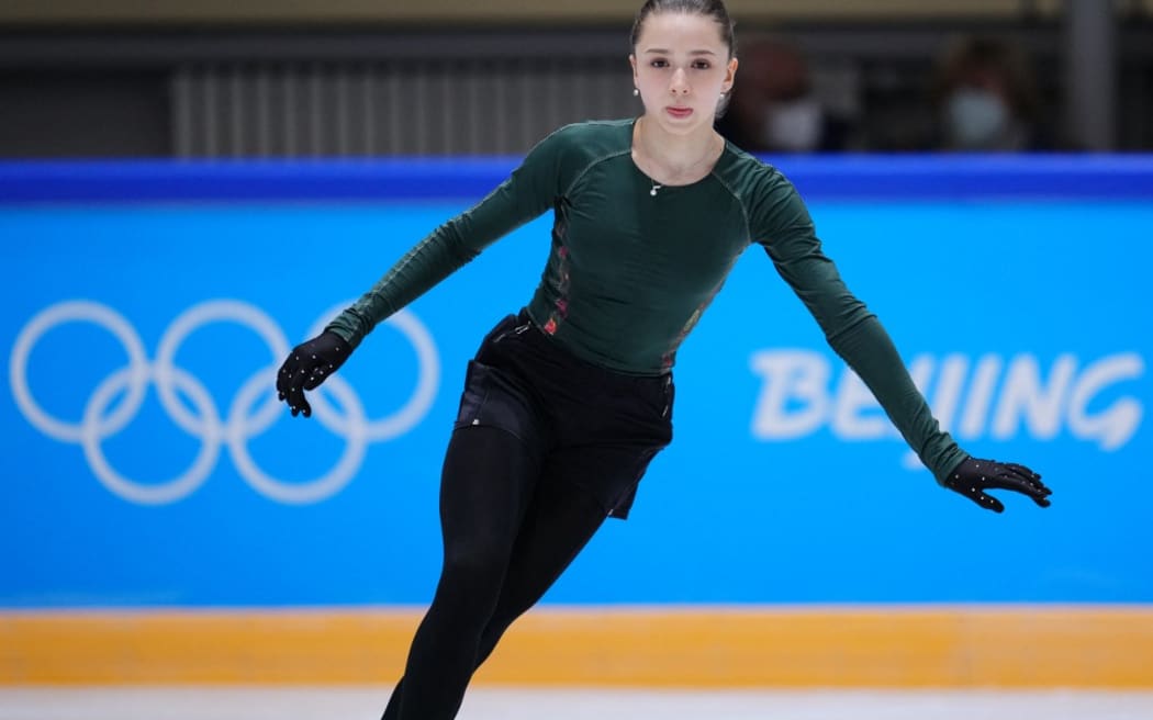Kamila Valieva, Russian Olympic Committee figure skater, attends a training session in Beijing, China on February 14, 2022.