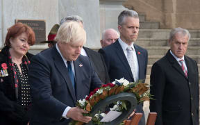 Boris Johnson at the Pukeahu war memorial in Wellington.