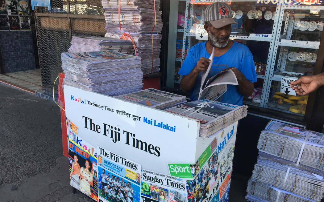 A newspaper stand selling the Fiji Times in Fiji
