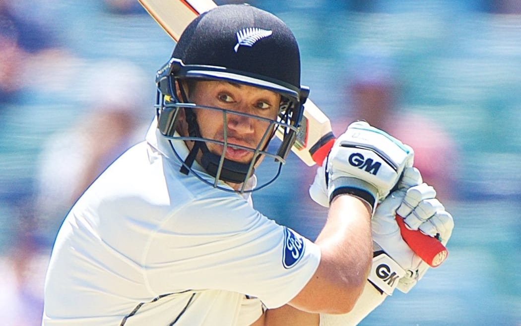 The Black Caps batsman Ross Taylor of  cuts late for his century during Day 3 of the second test.