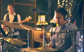 Simon Bridges on drums in his promotional video for the National Party conference.