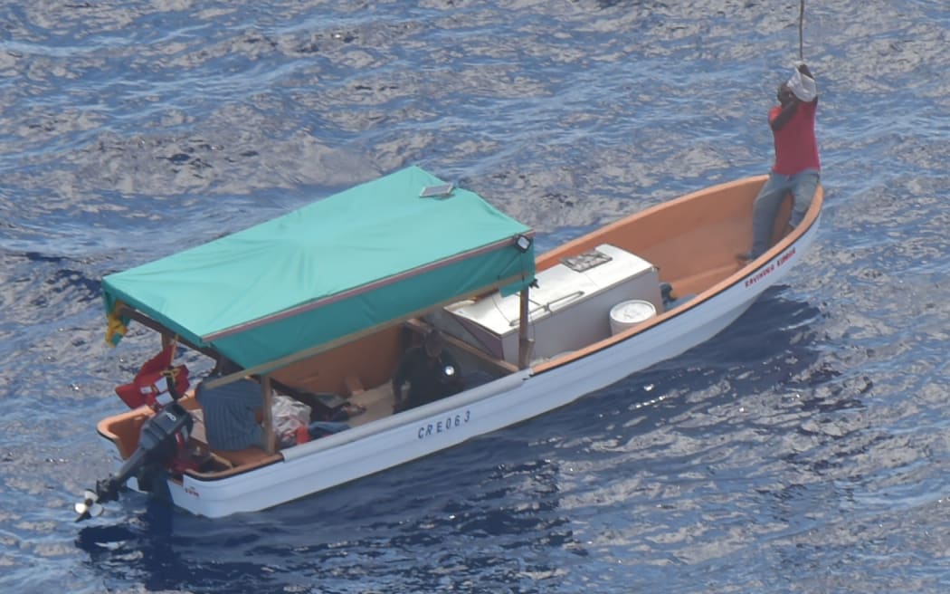 Survivors on a boat which was located well away from its original path to Suva, drifting in open water.