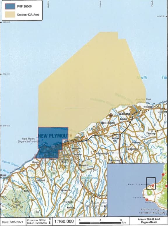 Greymouth Petroleum has been given permission to conduct a massive seismic survey off the coast of Taranaki with this map indicating the survey area.