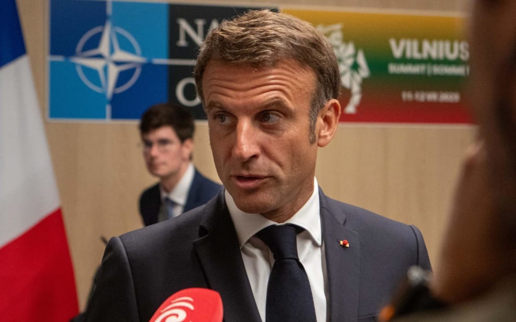 Le président français Emmanuel Macron au sommet de l'OTAN, Vilnius, Lituanie.