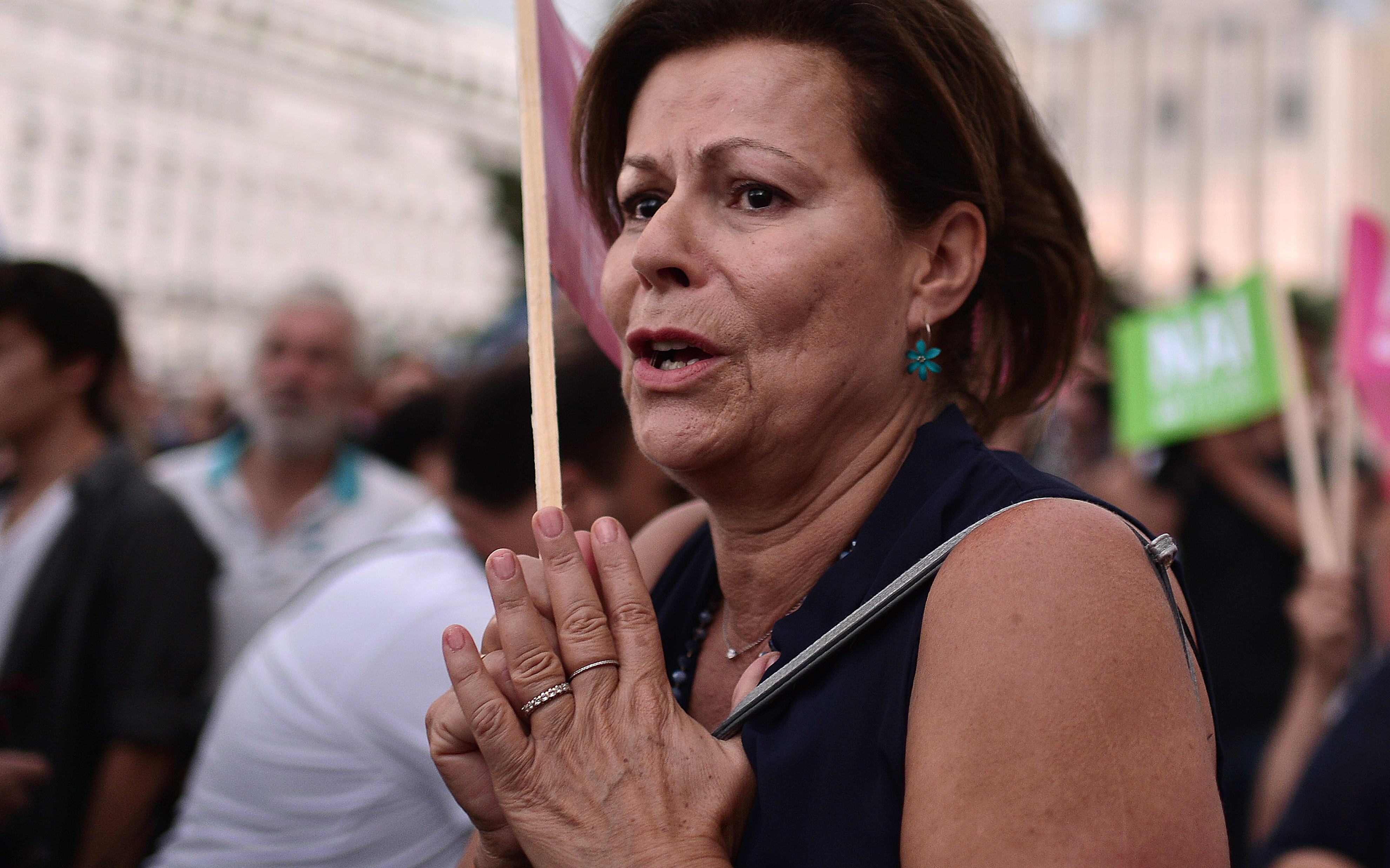 Pro-eurozone protesters gather in front of the parliament building in Athens on 30 June.