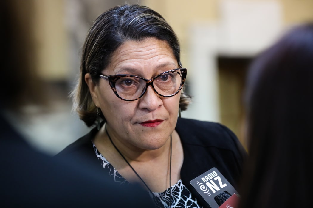 Labour MP Meka Whaitiri talks to media on her return to Parliament