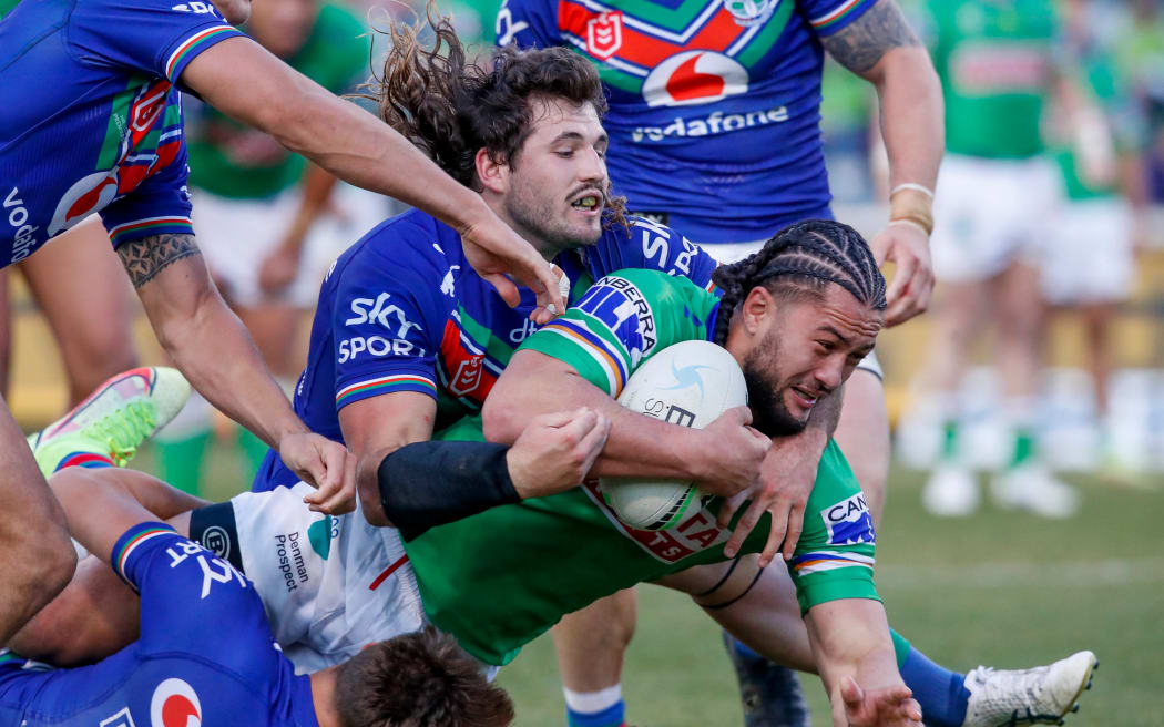 Corey Harawira-Naera collapsed late in Canberra's match against South Sydney.