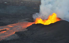 This image obtained June 5, 2018, from the US Geological Survey (USGS) shows an aerial view of lava fountains continuing at fissure 8