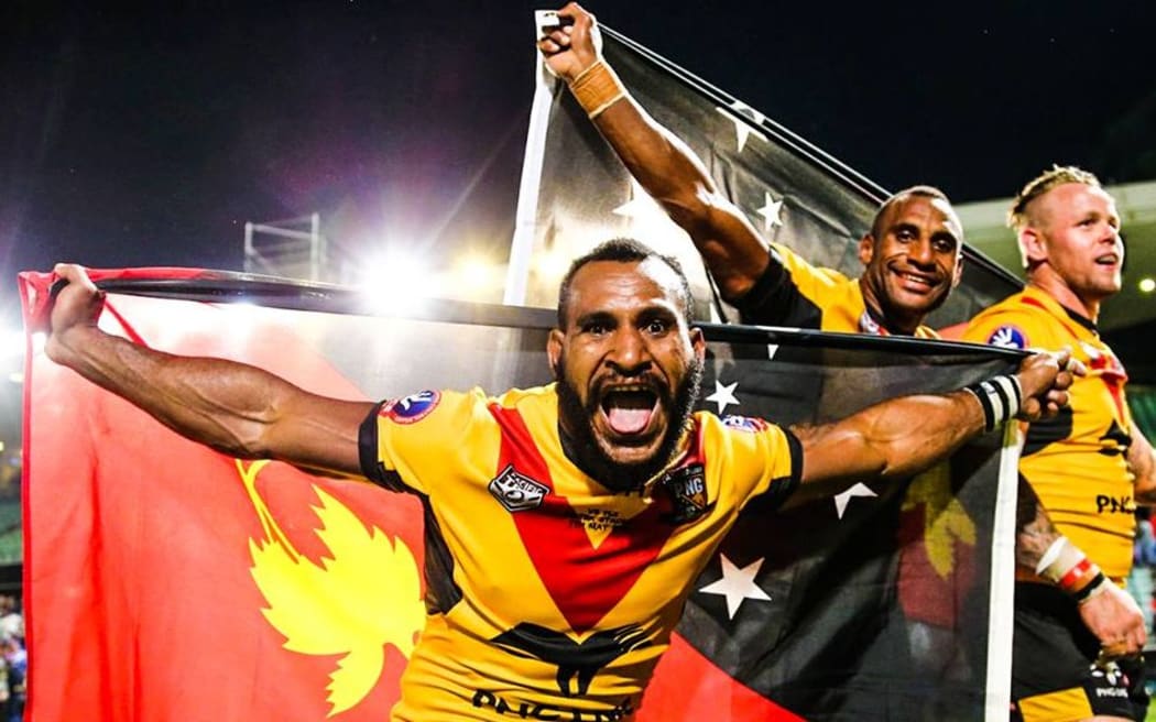 PNG celebrate beating Fiji in the 2016 Pacific Test.