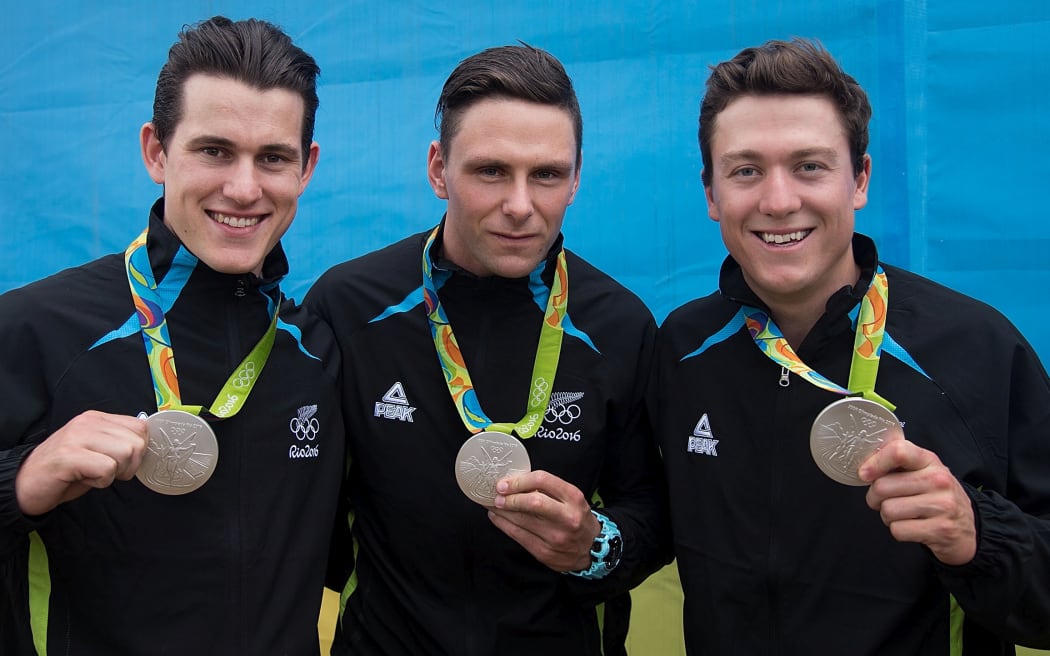Rio Olympic silver medallists New Zealand team sprint, Ethan Mitchell, Eddie Dawkins and Sam Webster.