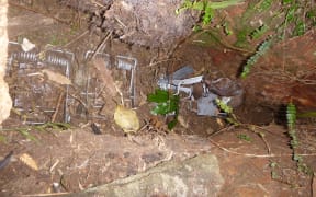 A destroyed stoat den at Orokonui sanctuary.