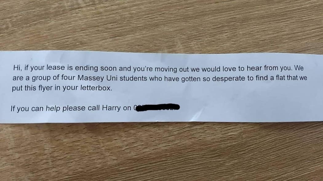 Wellington-based Massey University student Harry Simpson has been putting flyers in letter boxes as a last ditch attempt to find a rental