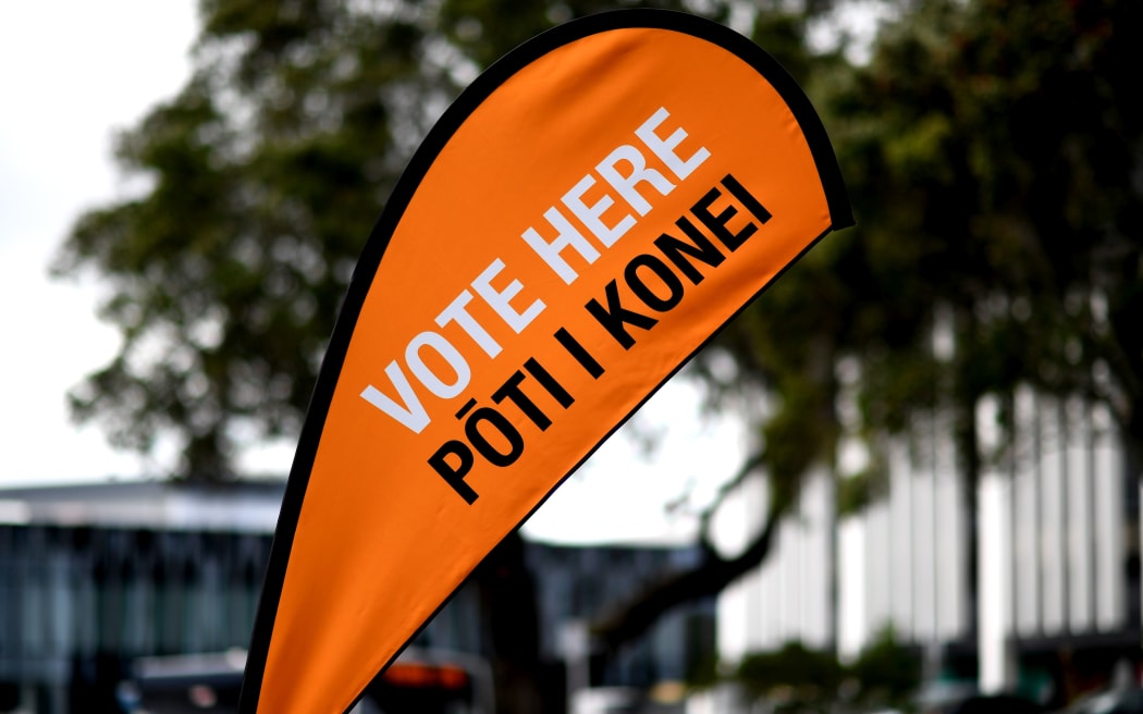 AUCKLAND, NEW ZEALAND - OCTOBER 09: Signage for advance voting is displayed outside a polling booth on October 09, 2020 in Auckland, New Zealand. New Zealanders have been able to cast their votes in advance since October 3 ahead of the 2020 General Election. The 2020 New Zealand General Election was originally due to be held on Saturday 19 September but was delayed due to the re-emergence of COVID-19 in the community. (Photo by Hannah Peters/Getty Images)