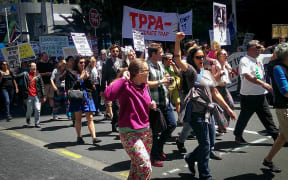 About 1000 people marched against the TPPA in Auckland on 8 November 2014.