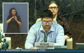 Human Rights Commission's Waimihia Maniapoto-Love addressing the UN about New Zealand's commitments to indigenous rights.