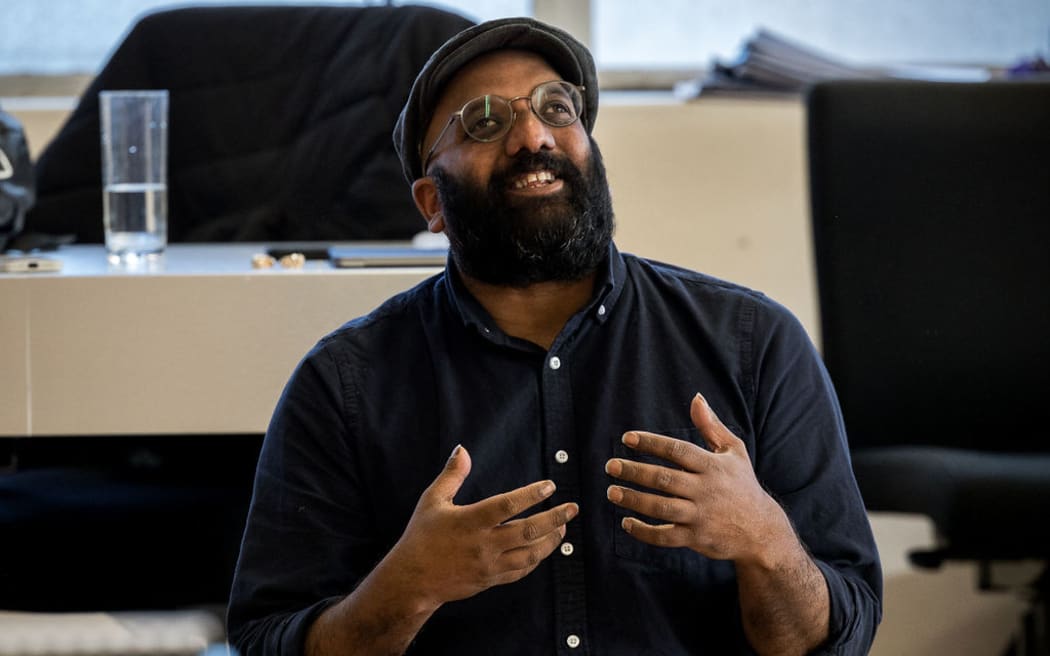 Ahi Karunaharan at a Basmati Bitch rehearsal session.