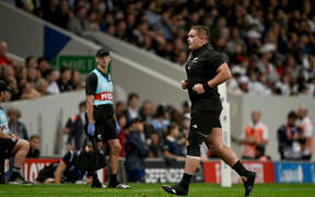 Ethan de Groot of New Zealand leaves the field after a yellow card. Rugby World Cup France 2023, New Zealand All Blacks v Namibia pool match at Stadium de Toulouse, Toulouse, France on Friday 15 September 2023. Mandatory credit: Andrew Cornaga / www.photosport.nz