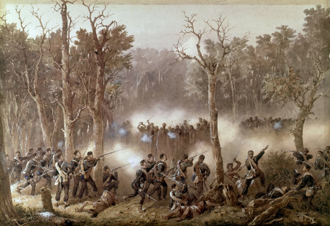 Battle of Gate Pah, April 27, 1864, when British under General Cameron attacked Maori stockade.