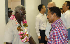 Solomon Islands Prime Minister Manasseh Sogavare (L) opened the Pacific Games Office on Wednesday.