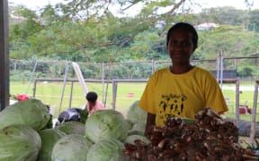 Matty Mark, 31, at Korman Market in Port Vila. 20 August 2023