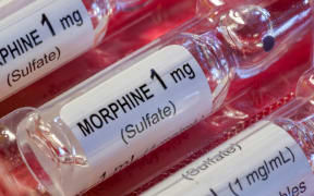 Close-up of MORPHINE SULFATE 1 MG/ML VIAL