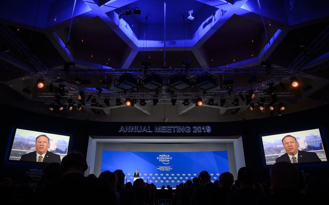 U.S. Secretary of State Mike Pompeo addresses the World Economic Forum (WEF) annual meeting on January 22, 2019 in Davos, eastern Switzerland.