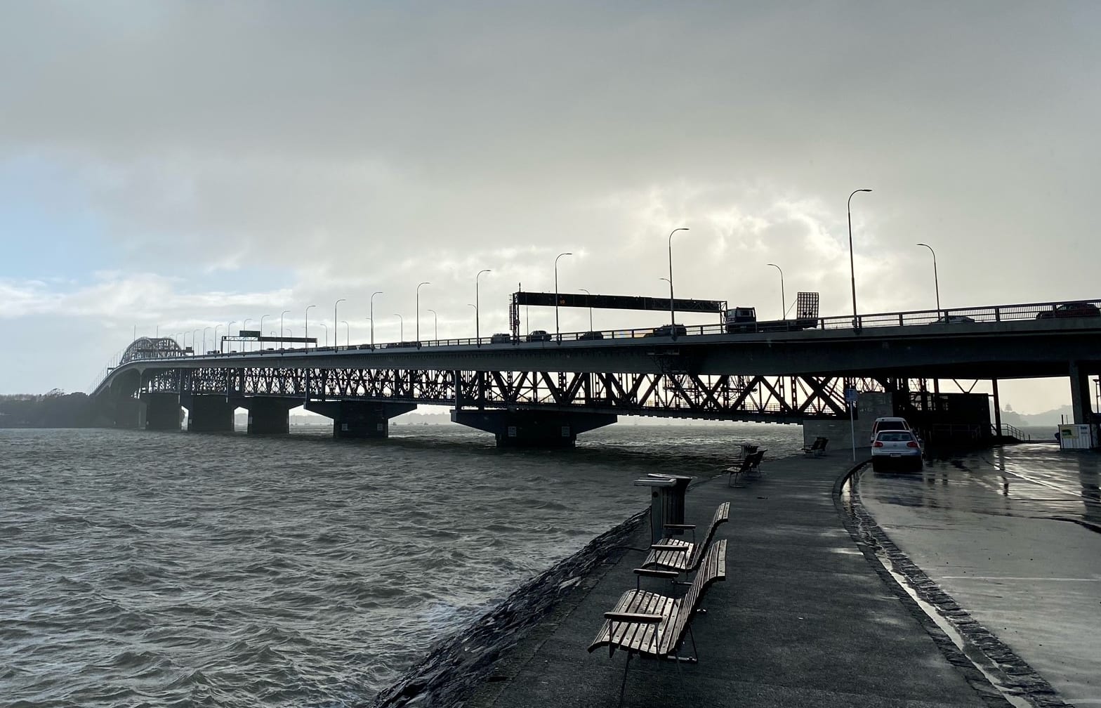 The Auckland Harbour Bridge after reopening on 29 September.