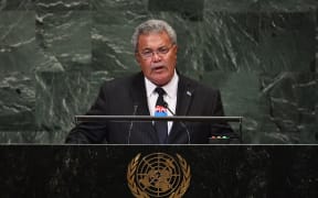 Tuvalu's Prime Minister Enele Sopoaga speaks during the General Debate of the 73rd session of the General Assembly at the United Nations.