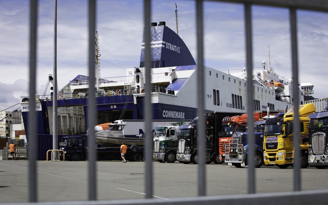 A Bluebridge Cook Strait Ferry has a small hole in its hull after it hit a wharf in Wellington on 8 November, 2023.