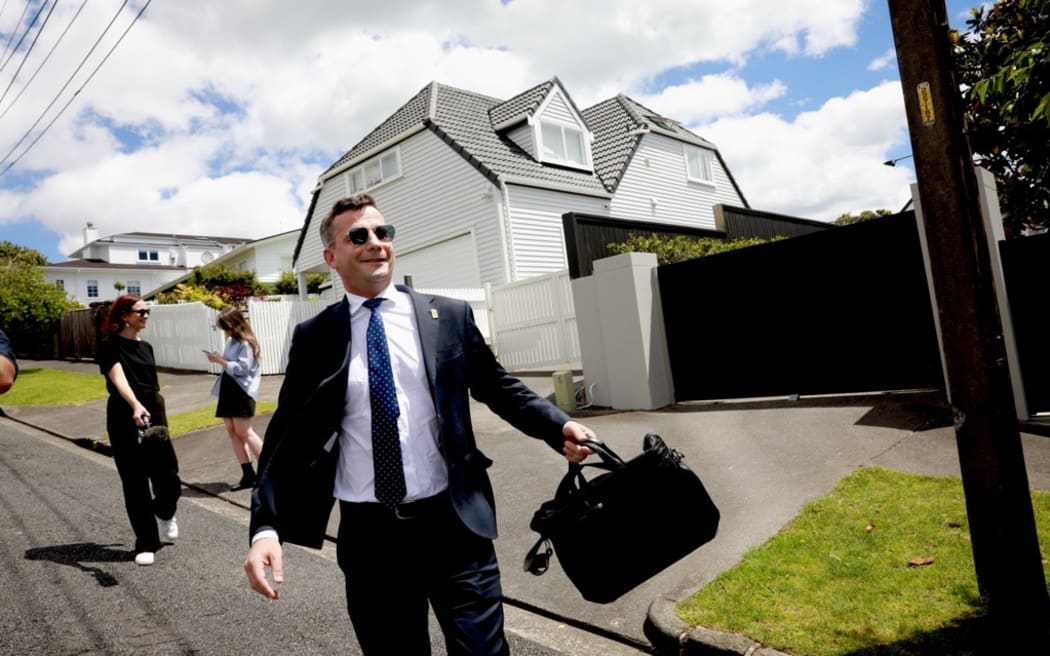 ACT leader David Seymour leaving National Party leader Christopher Luxon's house on 21 November, 2023.