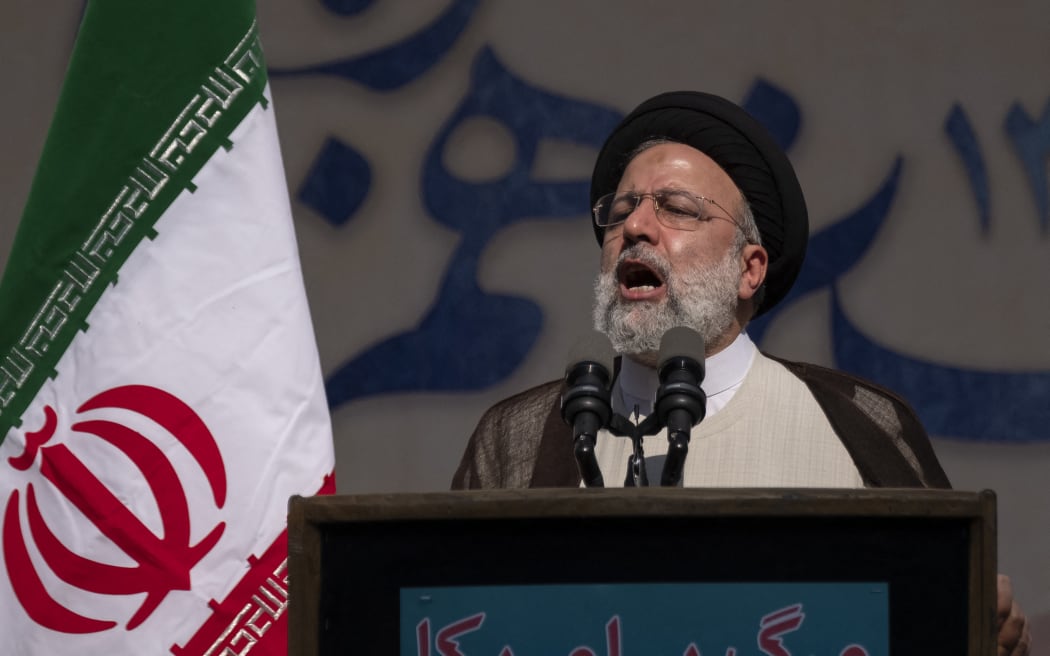 Iranian President Ebrahim Raisi speaks on 4 November, 2022, at the former US embassy in Tehran to mark the anniversary of its seizure on Student's Day.
