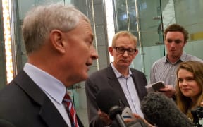 Phil Goff speaks to reporters as he arrives at Auckland  Council headquarters this morning.