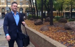 Chris Cairns arriving for defence closing.